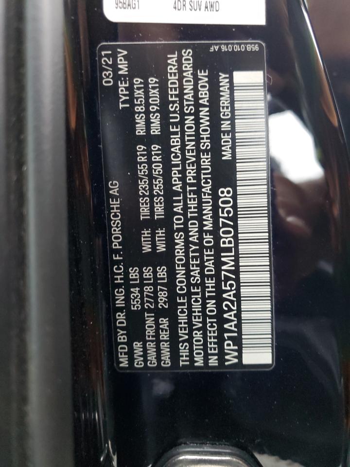 2021 Porsche Macan VIN: WP1AA2A57MLB07508 Lot: 85315555