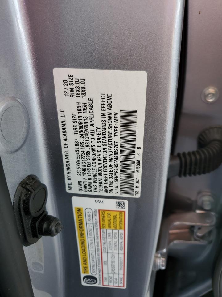 2021 Honda Pilot Exl VIN: 5FNYF5H56MB022767 Lot: 85161395