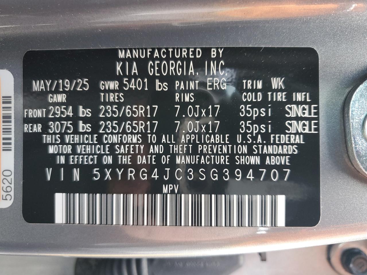 2025 Kia Sorento Lx VIN: 5XYRG4JC3SG394707 Lot: 85296635