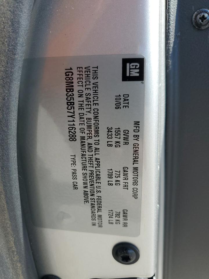 2007 Saturn Sky VIN: 1G8MB35B57Y116288 Lot: 84903585