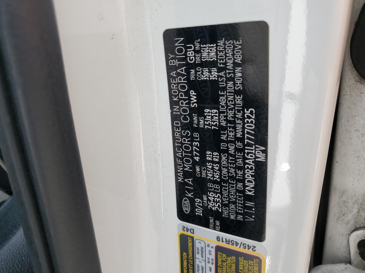 2020 Kia Sportage Sx VIN: KNDPR3A61L7770325 Lot: 86097465