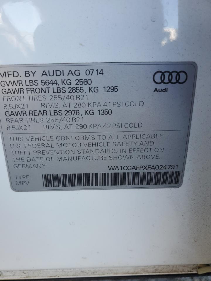 2015 Audi Sq5 Premium Plus VIN: WA1CGAFPXFA024791 Lot: 82620235