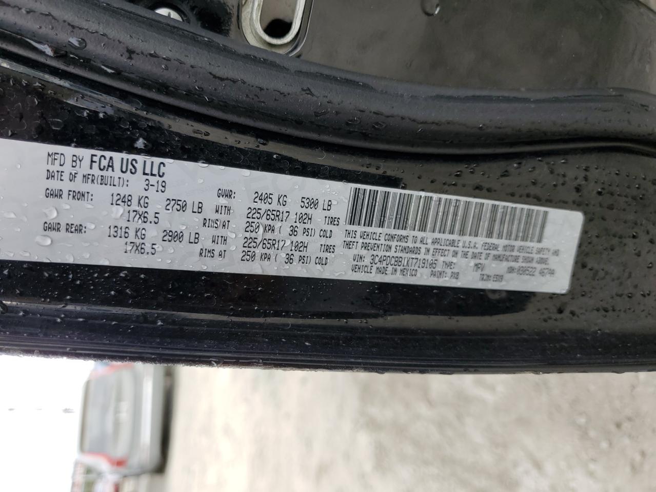 2019 Dodge Journey Se VIN: 3C4PDCBB1KT719105 Lot: 86491365