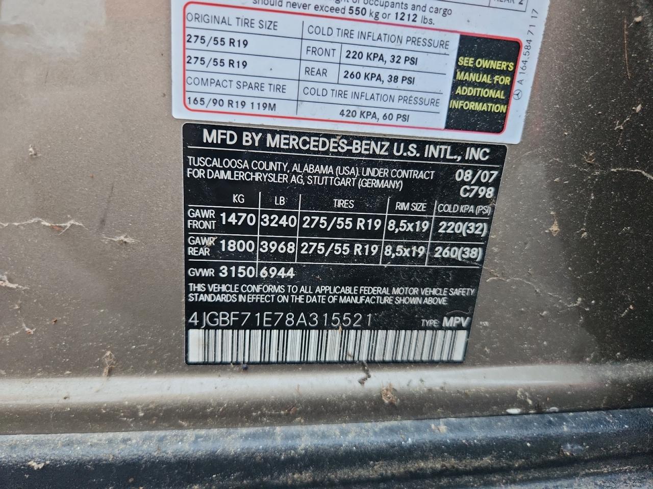 2008 Mercedes-Benz Gl 450 4Matic VIN: 4JGBF71E78A315521 Lot: 82345845