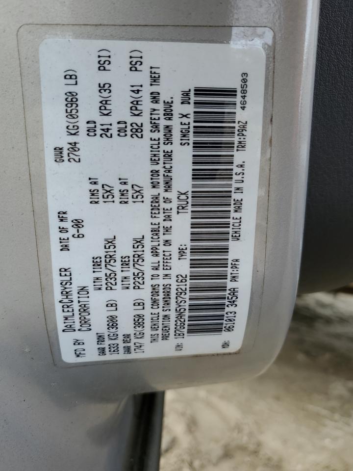 2000 Dodge Dakota Quad VIN: 1B7GG2AN5YS792162 Lot: 85839255