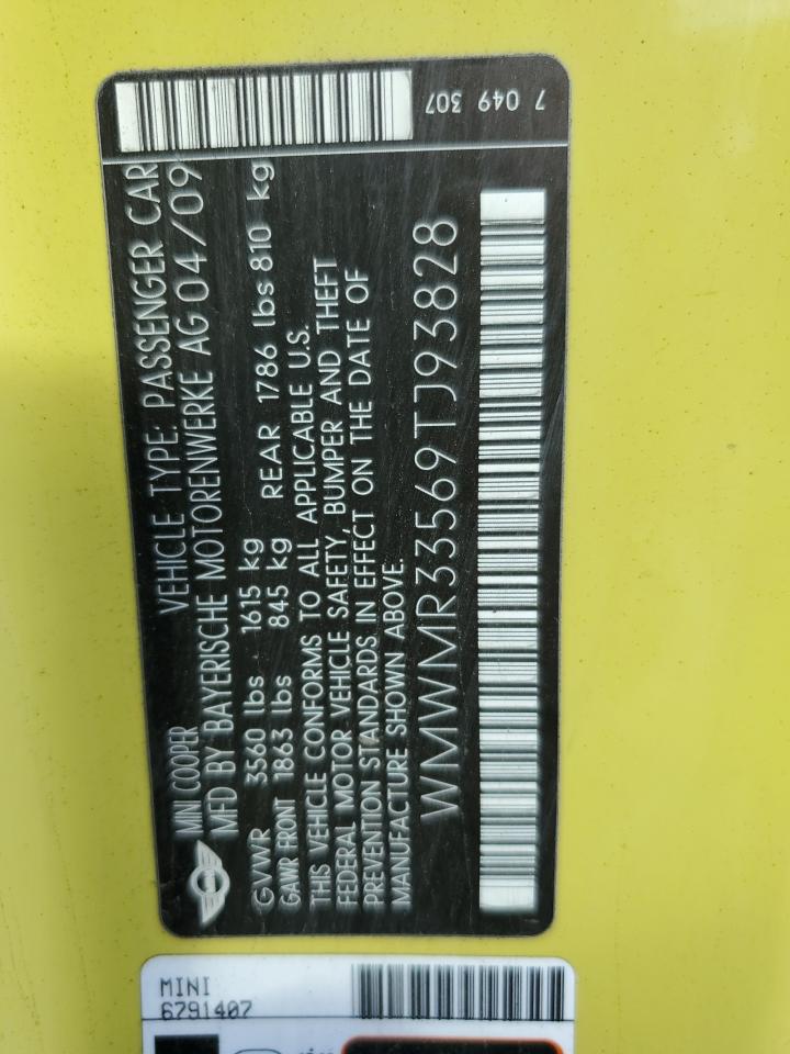 2009 Mini Cooper VIN: WMWMR33569TJ93828 Lot: 84943565