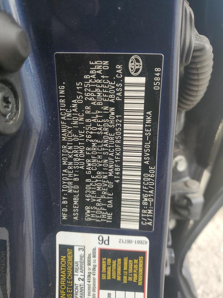 2015 Toyota Camry Le VIN: 4T4BF1FK0FR505321 Lot: 85120665