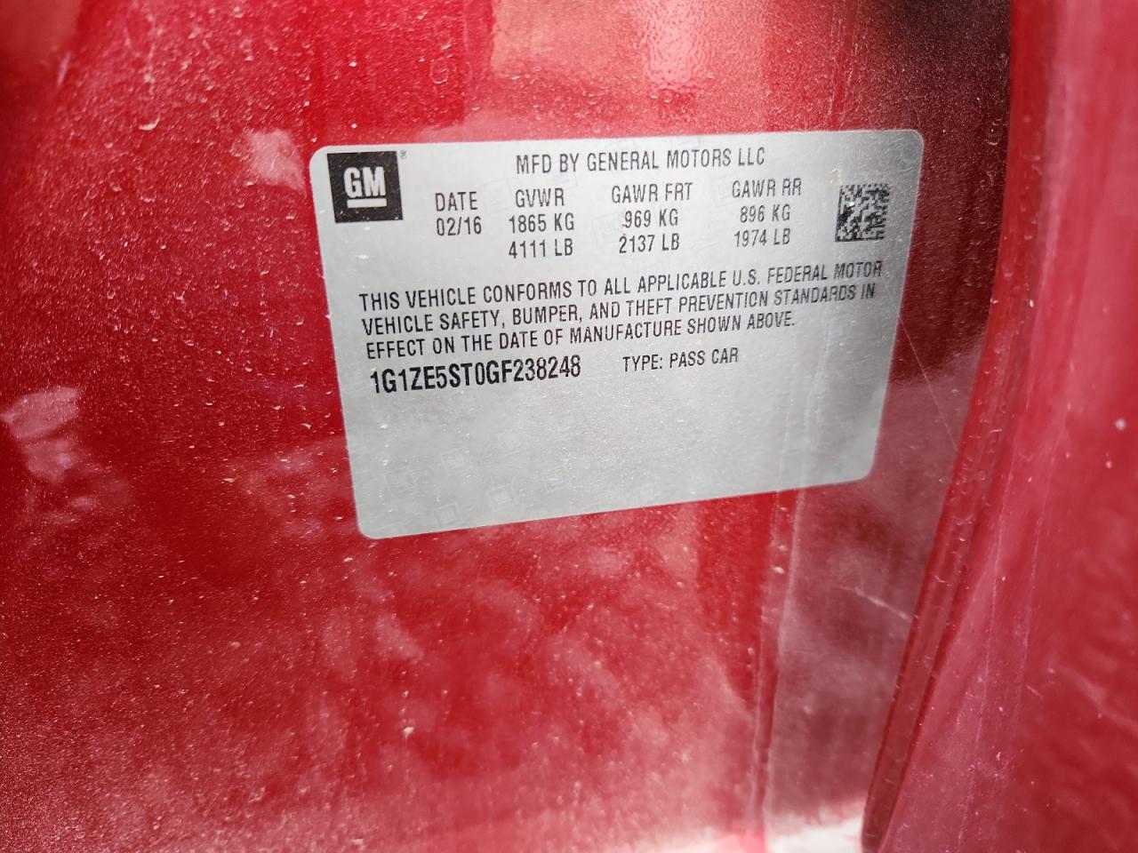 2016 Chevrolet Malibu Lt VIN: 1G1ZE5ST0GF238248 Lot: 84898255