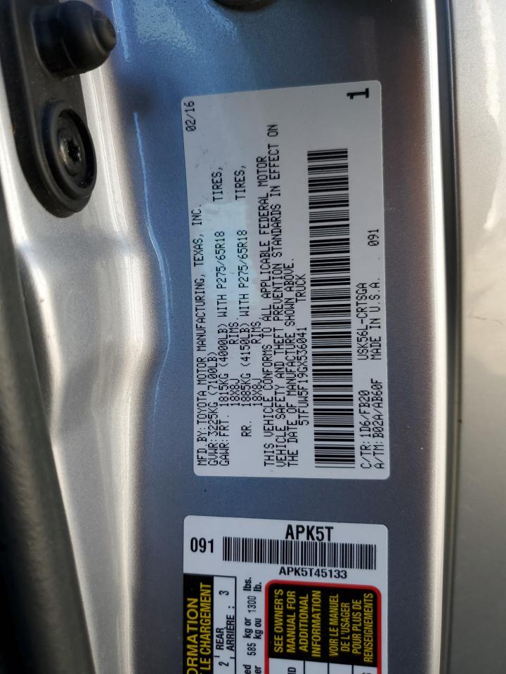 2016 Toyota Tundra Double Cab Sr VIN: 5TFUW5F19GX536041 Lot: 85120505