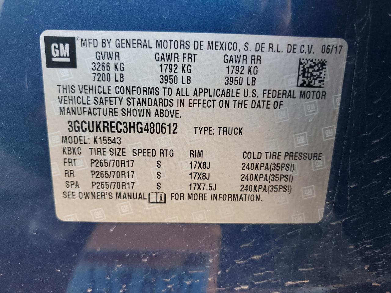 2017 Chevrolet Silverado K1500 Lt VIN: 3GCUKREC3HG480612 Lot: 81988715