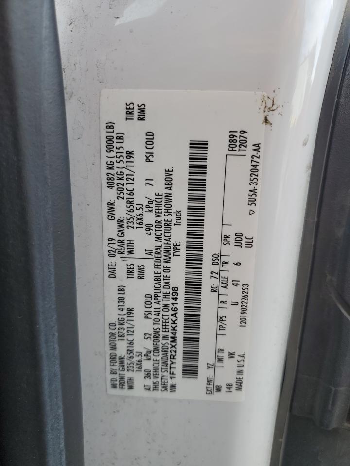 2019 Ford Transit Utility / Service Van VIN: 1FTYR2XM4KKA61498 Lot: 86866075