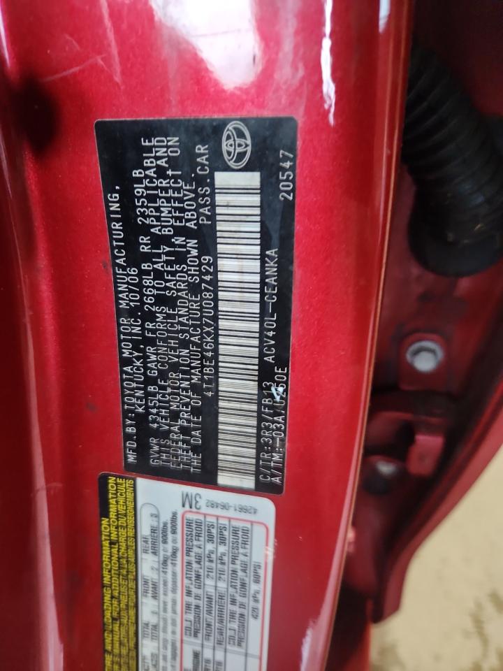 2007 Toyota Camry Ce VIN: 4T1BE46KX7U087429 Lot: 87364205