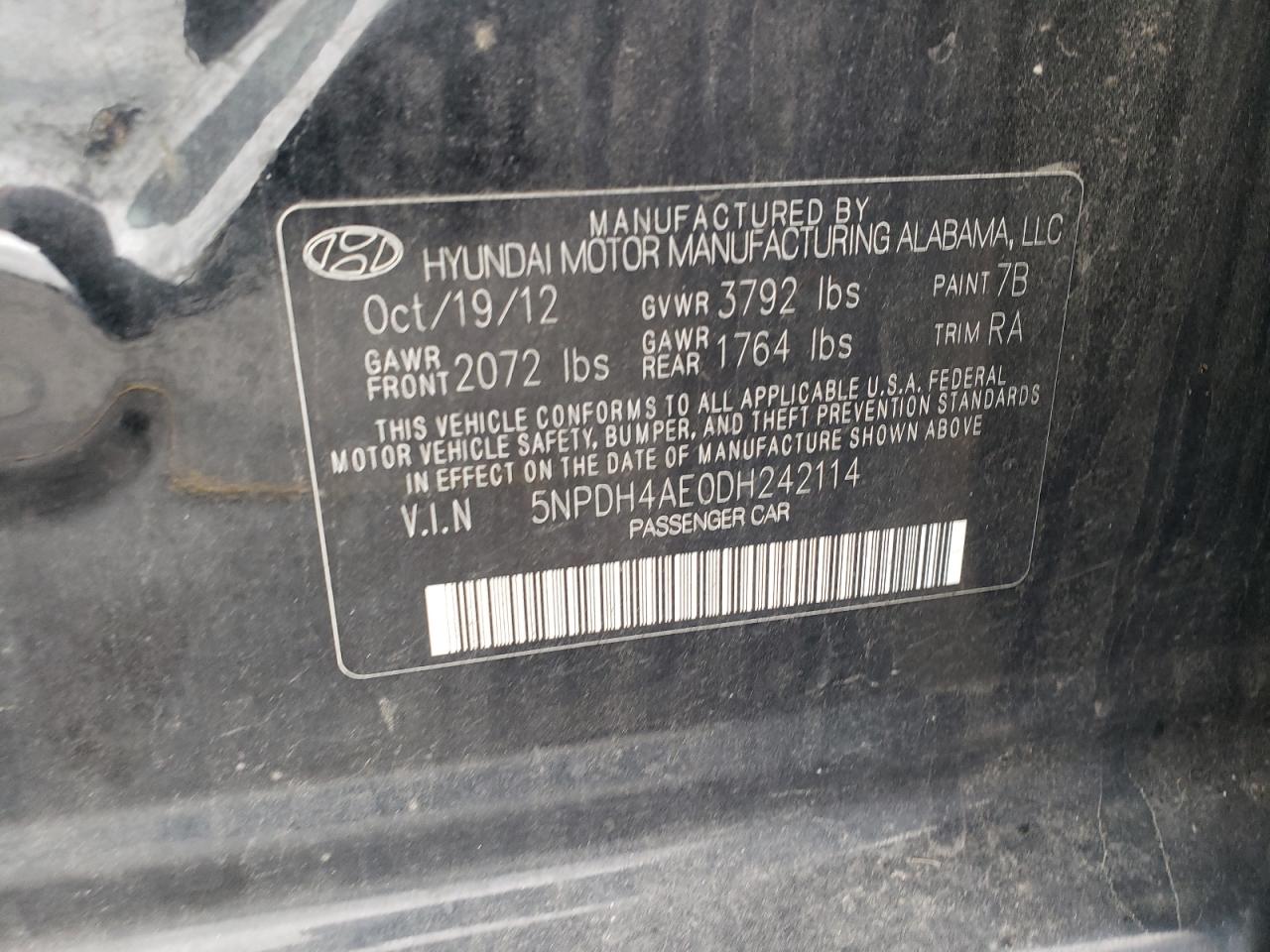 2013 Hyundai Elantra Gls VIN: 5NPDH4AE0DH242114 Lot: 85661825