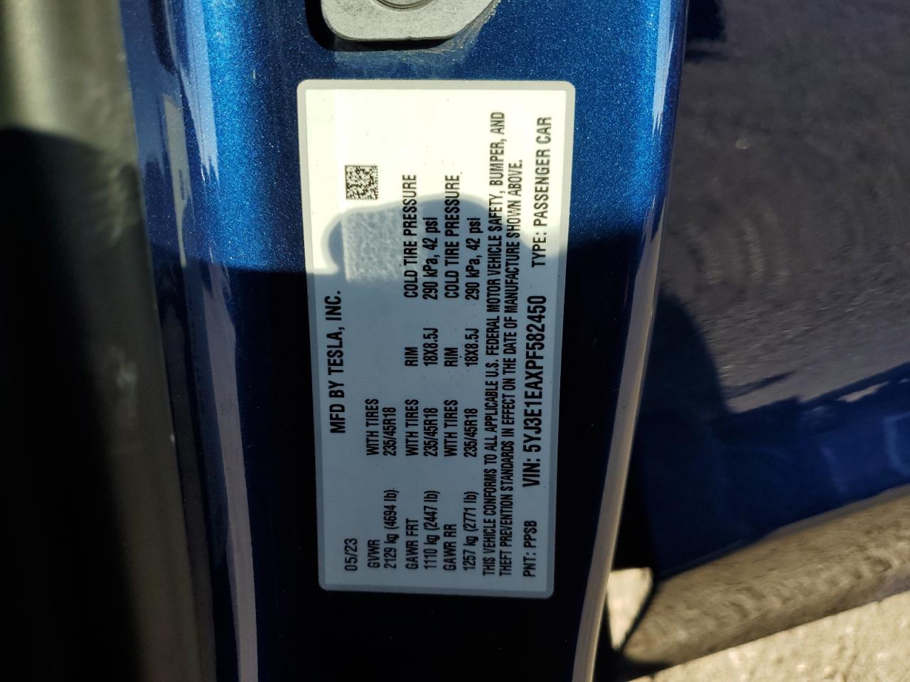 2023 Tesla Model 3 VIN: 5YJ3E1EAXPF582450 Lot: 90381175