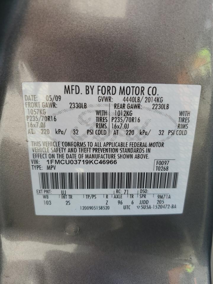 2009 Ford Escape Xlt VIN: 1FMCU03719KC46966 Lot: 85662605
