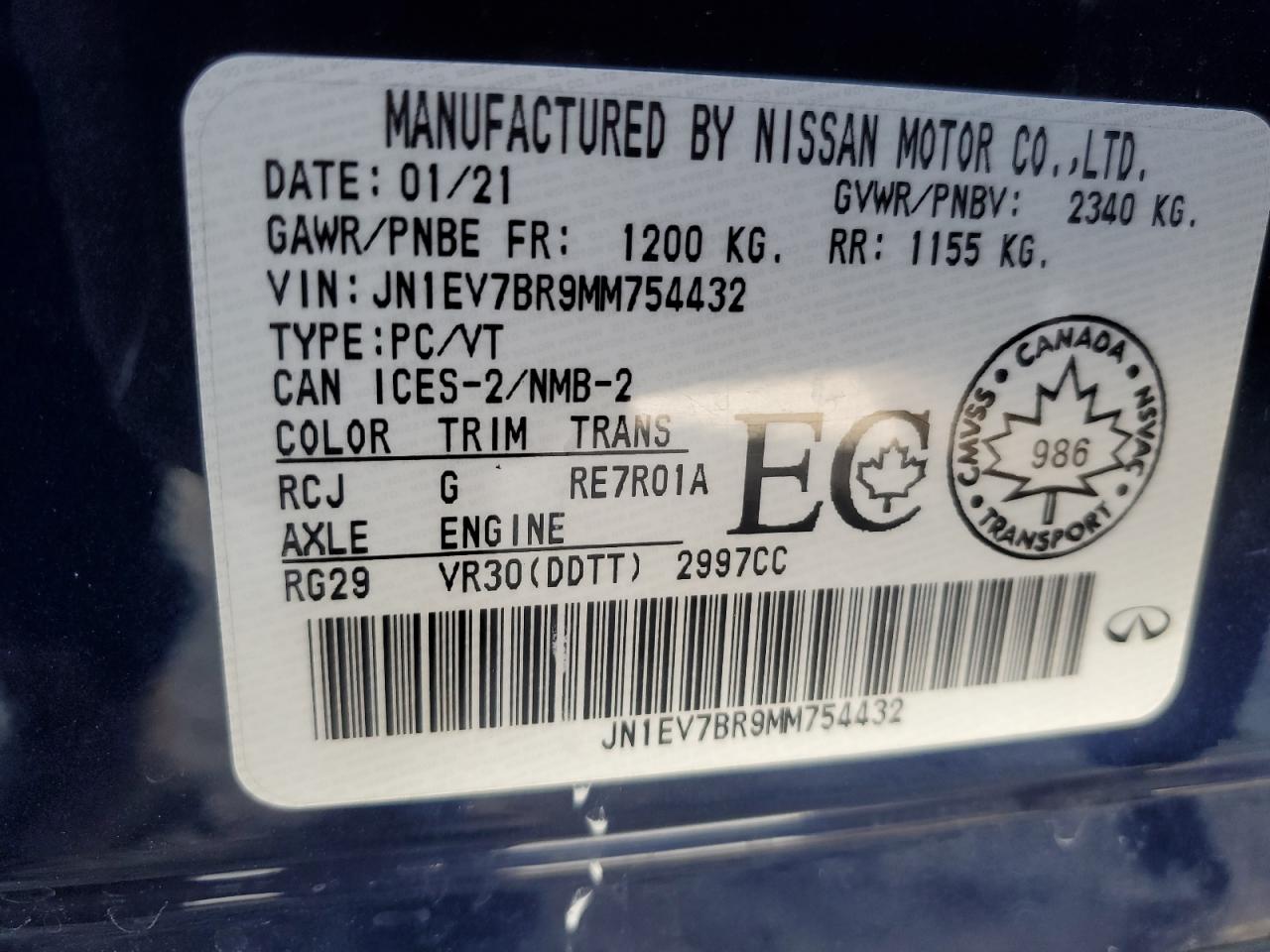 2021 Infiniti Q50 Luxe VIN: JN1EV7BR9MM754432 Lot: 85369965