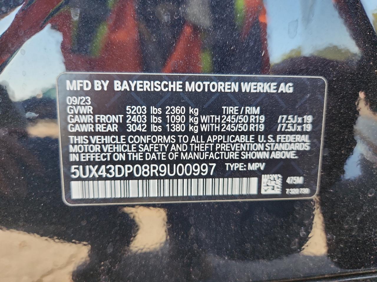 2024 BMW X3 Sdrive30I VIN: 5UX43DP08R9U00997 Lot: 83944585