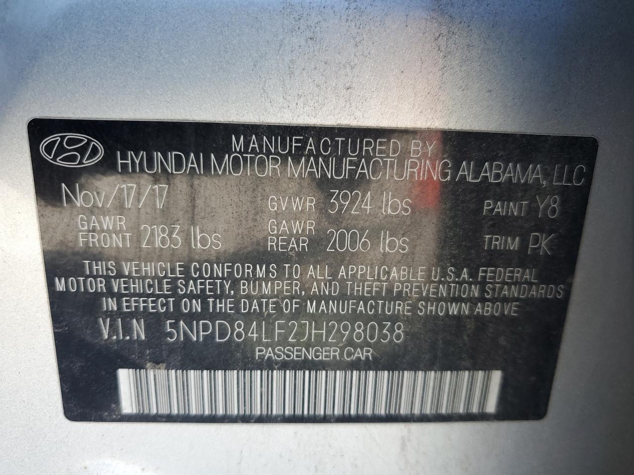 2018 Hyundai Elantra Sel VIN: 5NPD84LF2JH298038 Lot: 82358155