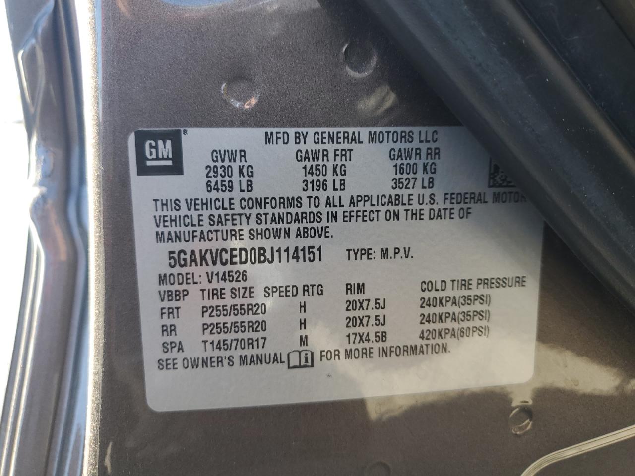 2011 Buick Enclave Cxl VIN: 5GAKVCED0BJ114151 Lot: 82608995