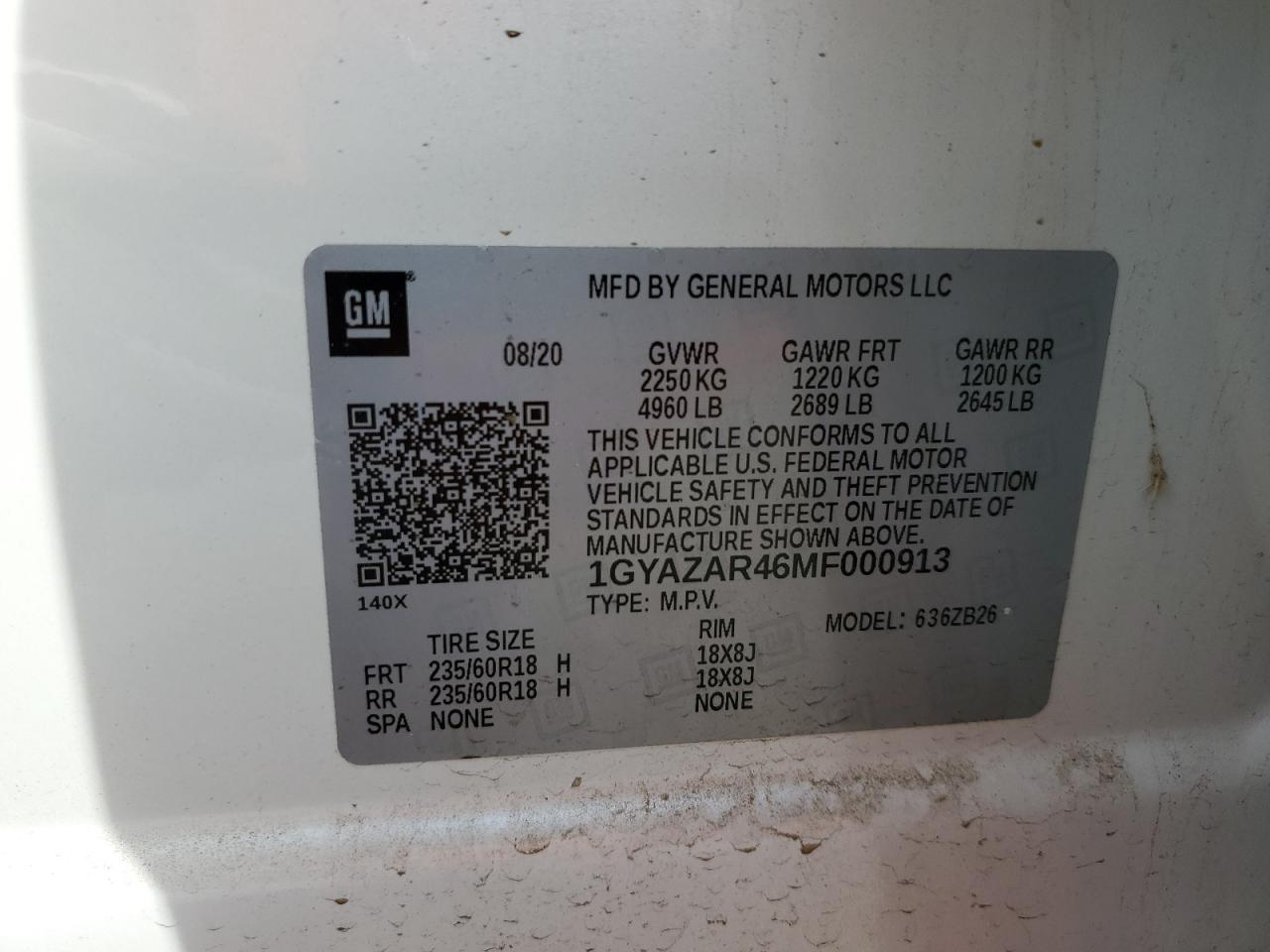 2021 Cadillac Xt4 Luxury VIN: 1GYAZAR46MF000913 Lot: 85137845