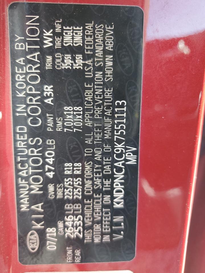 2019 Kia Sportage Ex VIN: KNDPNCAC9K7551113 Lot: 84744595