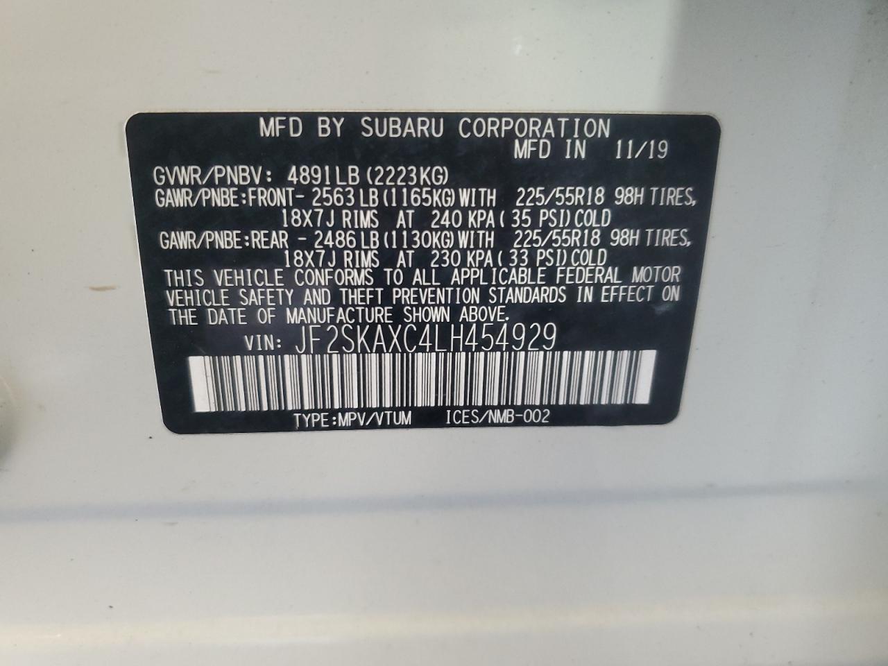 2020 Subaru Forester Touring VIN: JF2SKAXC4LH454929 Lot: 84698865