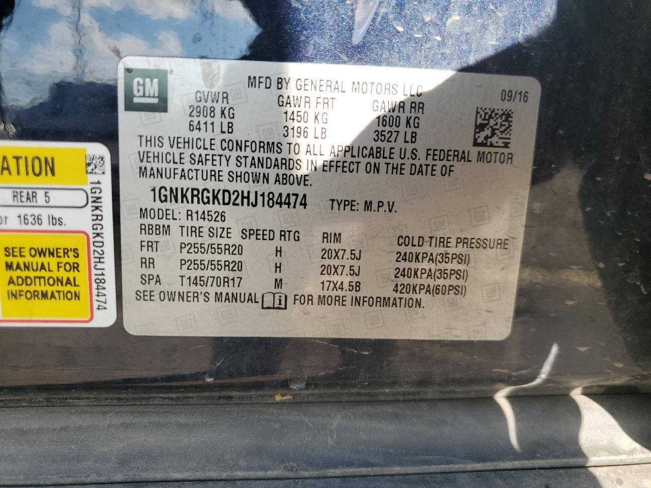 2017 Chevrolet Traverse Lt VIN: 1GNKRGKD2HJ184474 Lot: 82220375