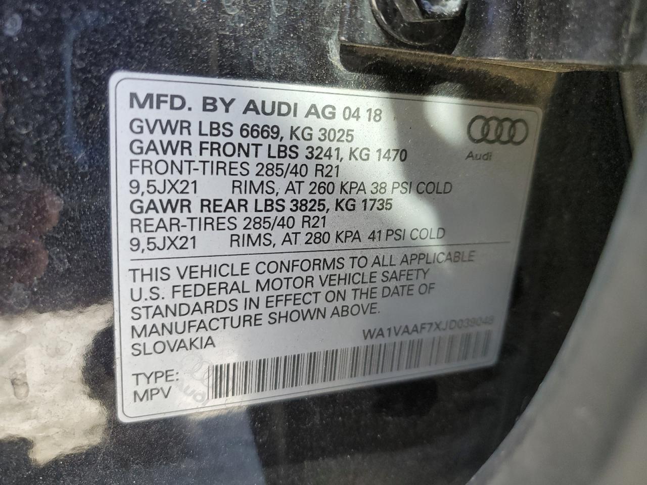 2018 Audi Q7 Prestige VIN: WA1VAAF7XJD039048 Lot: 82590875