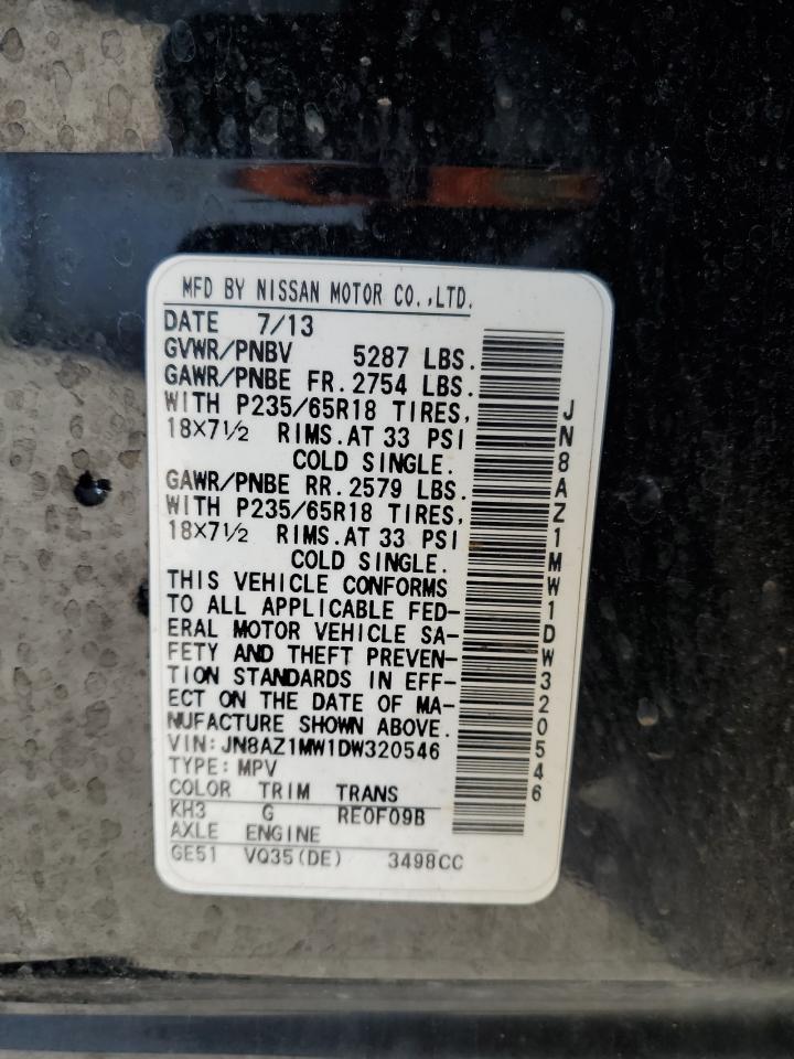 2013 Nissan Murano S VIN: JN8AZ1MW1DW320546 Lot: 87380555