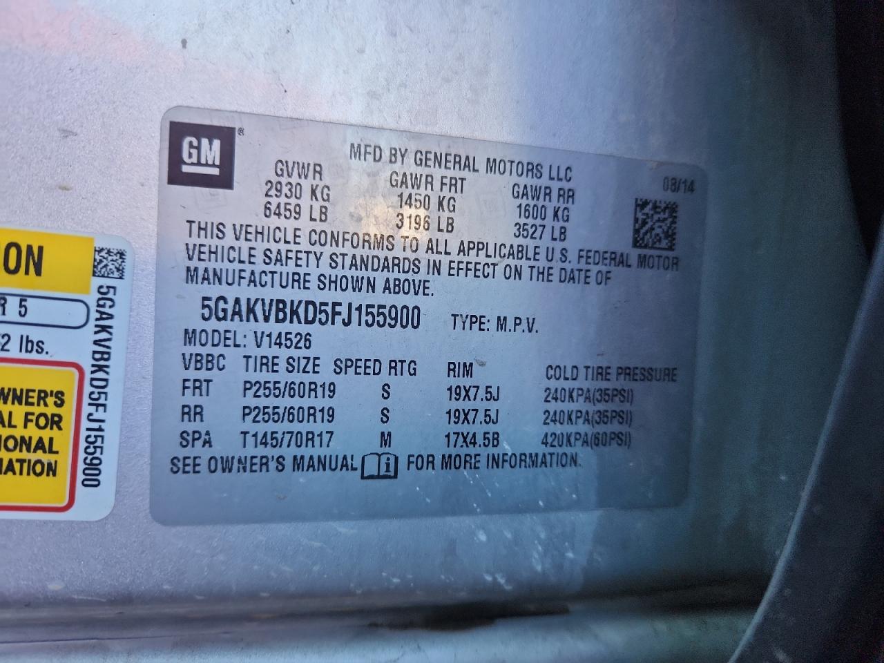 2015 Buick Enclave VIN: 5GAKVBKD5FJ155900 Lot: 86103845