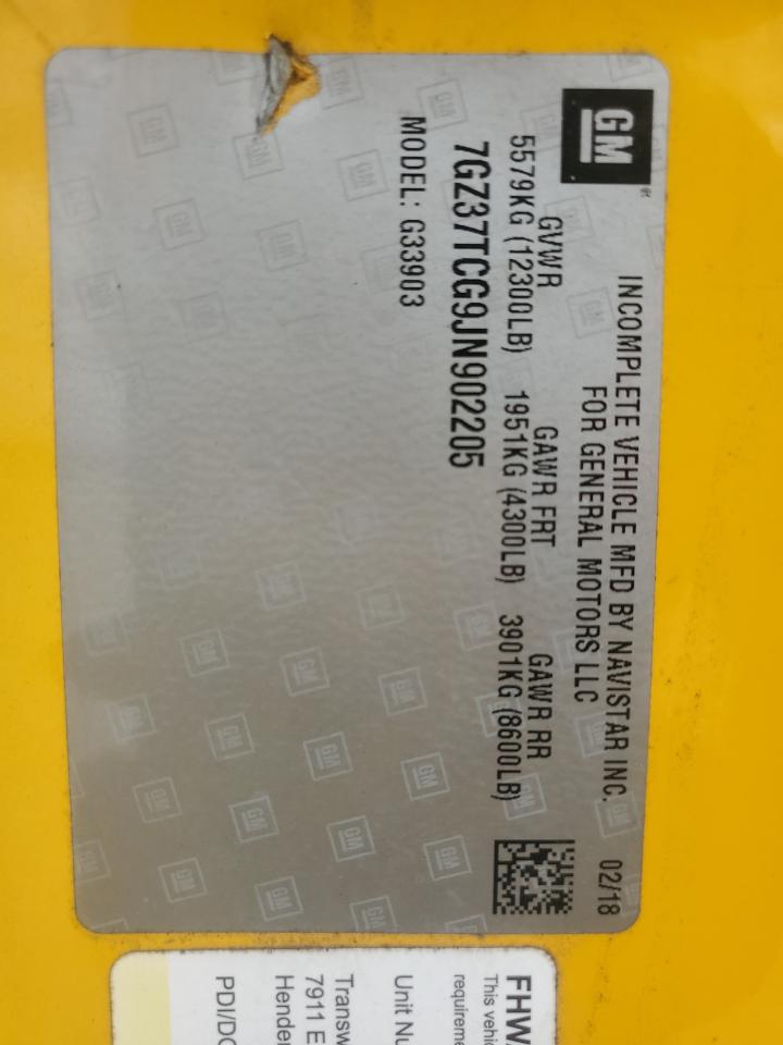 2018 GMC Savana Cutaway G3500 VIN: 7GZ37TCG9JN902205 Lot: 81923935