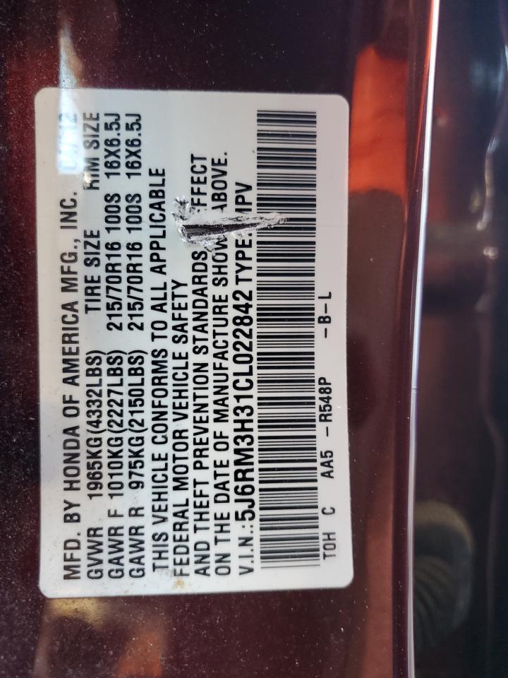 2012 Honda Cr-V Lx VIN: 5J6RM3H31CL022842 Lot: 87291345