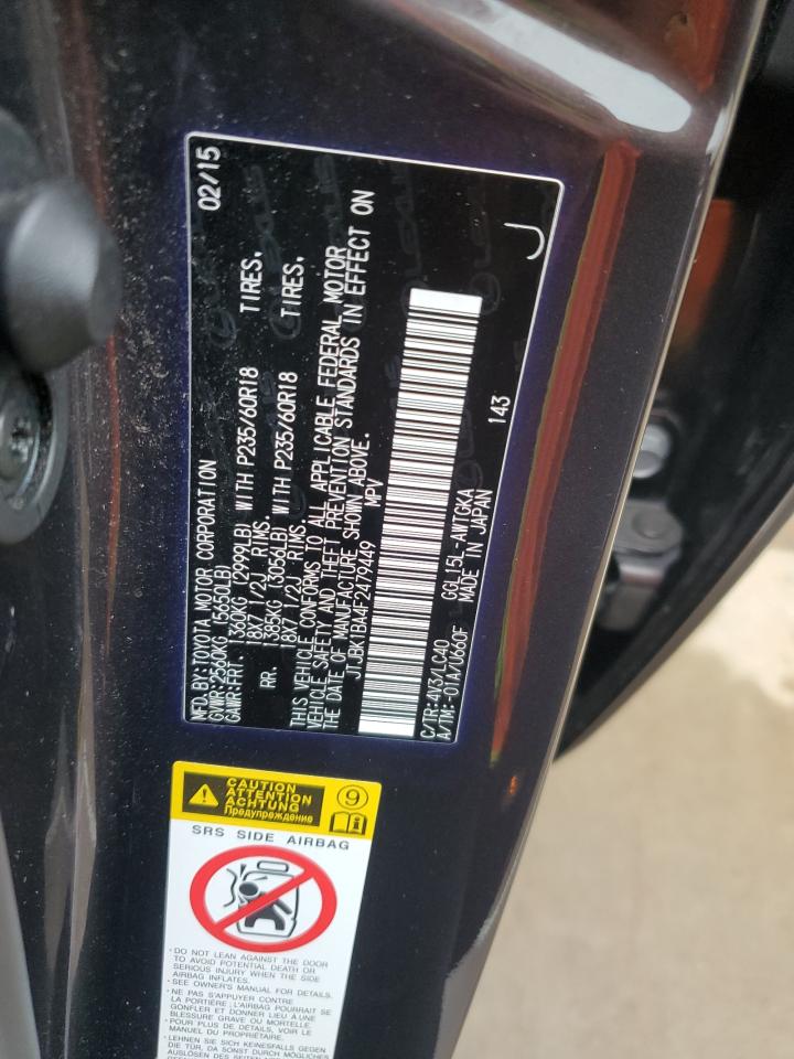 2015 Lexus Rx 350 Base VIN: JTJBK1BA4F2479449 Lot: 84730735