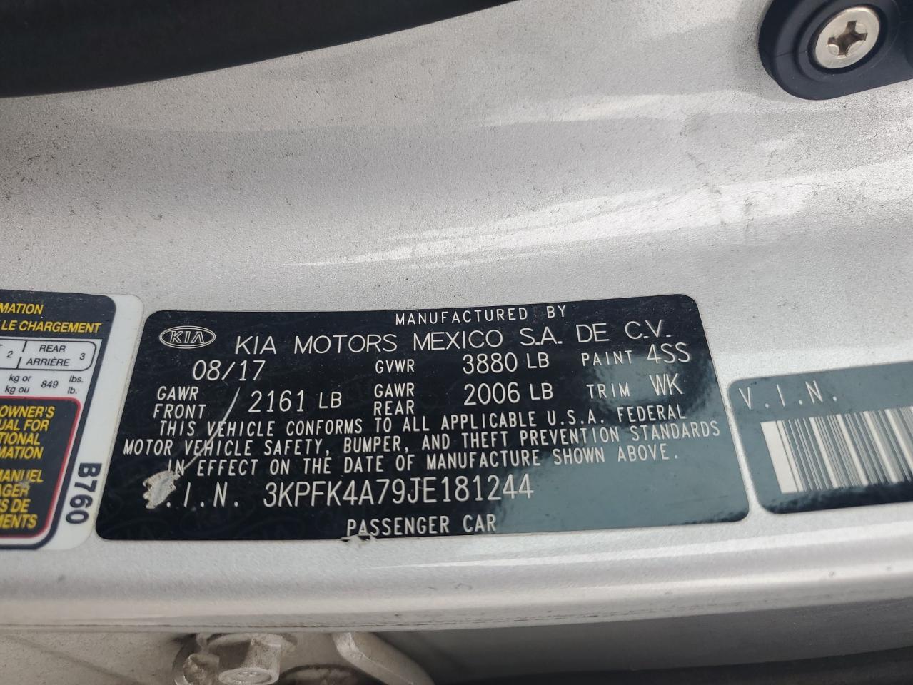 2018 Kia Forte Lx VIN: 3KPFK4A79JE181244 Lot: 85703655