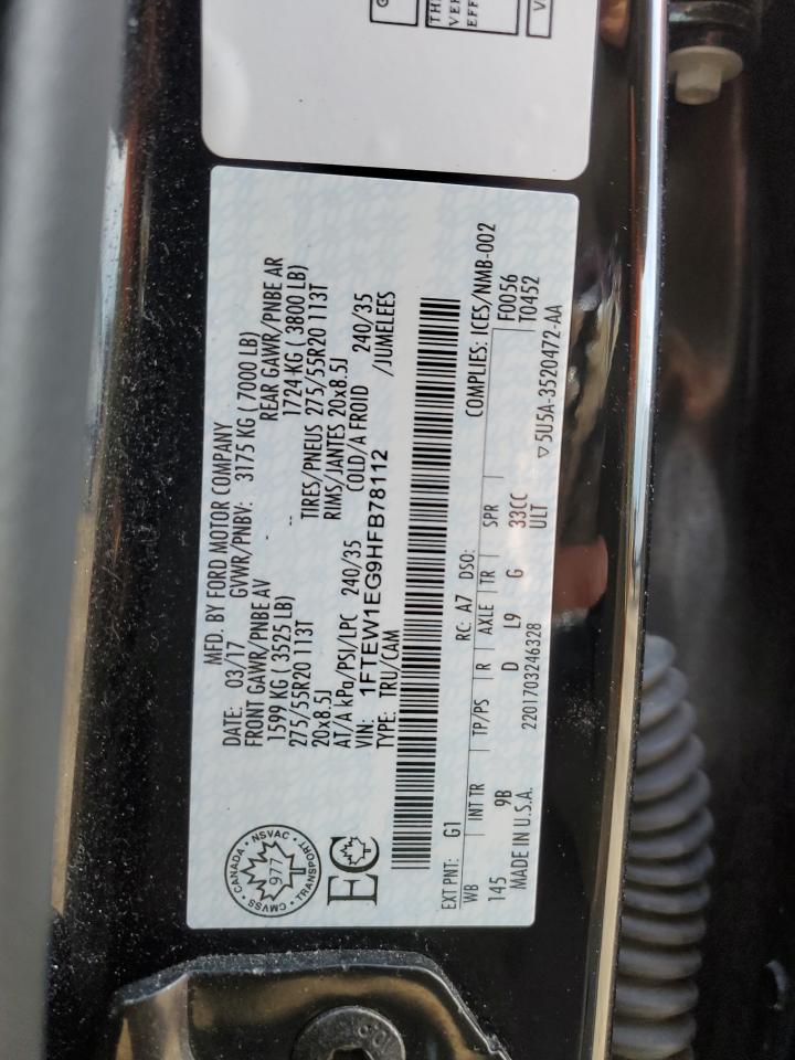 2017 Ford F150 Supercrew VIN: 1FTEW1EG9HFB78112 Lot: 86249515