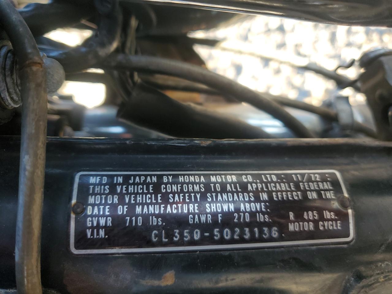 1973 Honda Cb350 VIN: CL3505023136 Lot: 85558465