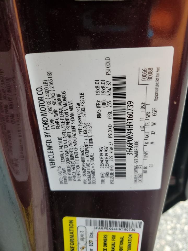 2017 Ford Fusion Titanium VIN: 3FA6P0K94HR160739 Lot: 82205025