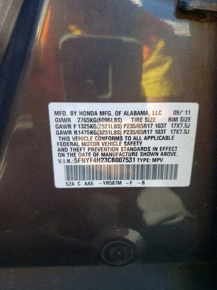 2012 Honda Pilot Lx VIN: 5FNYF4H23CB007531 Lot: 81660255