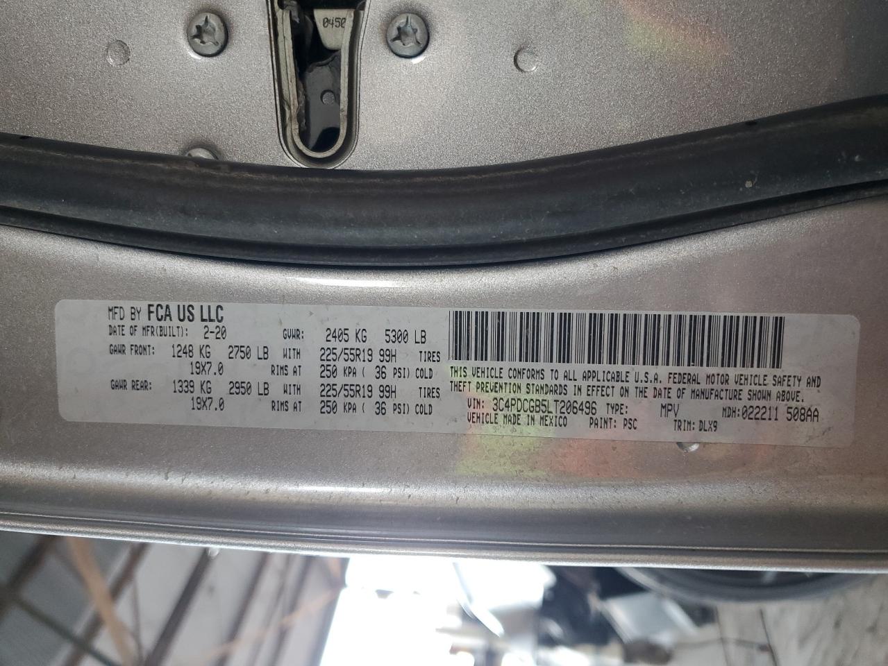 2020 Dodge Journey Crossroad VIN: 3C4PDCGB5LT206496 Lot: 90343855