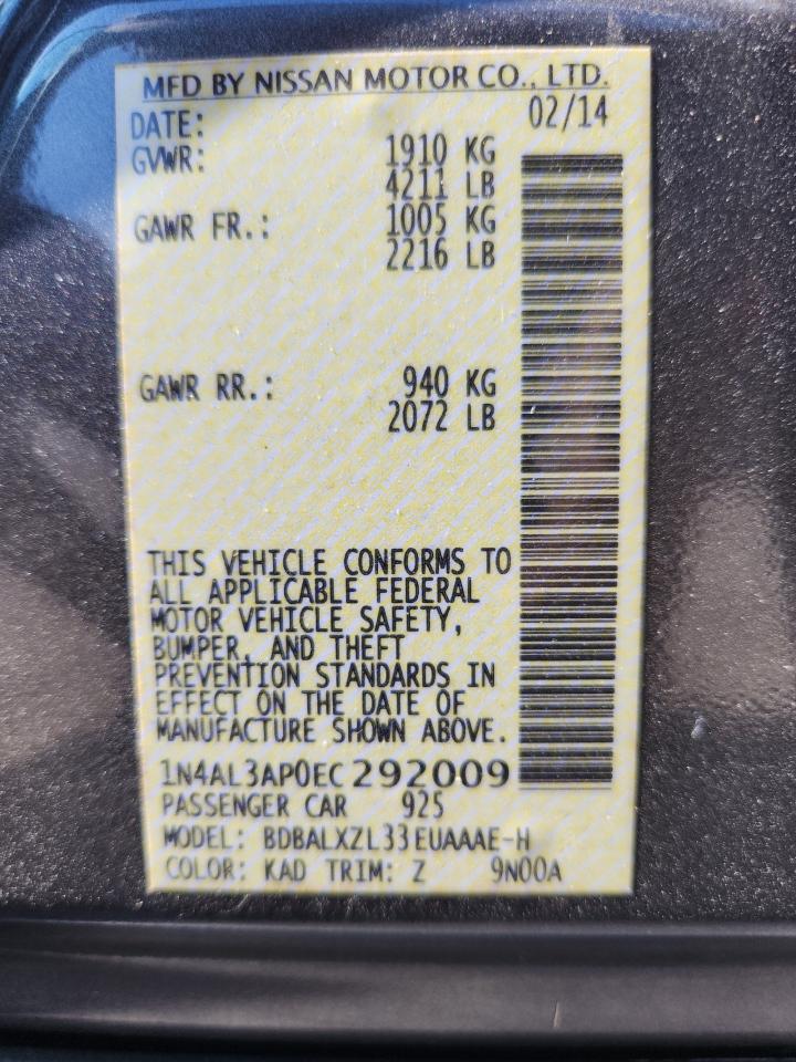 2014 Nissan Altima 2.5 VIN: 1N4AL3AP0EC292009 Lot: 85057705