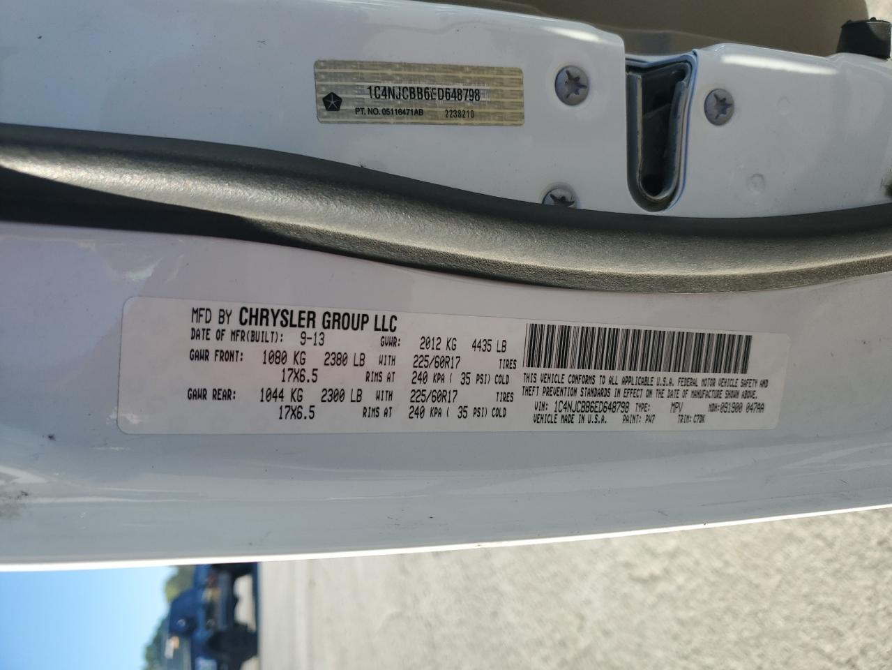 2014 Jeep Compass Sport VIN: 1C4NJCBB6ED648798 Lot: 81928455