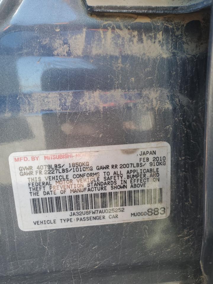 2010 Mitsubishi Lancer Gts VIN: JA32U8FW7AU025252 Lot: 82665265