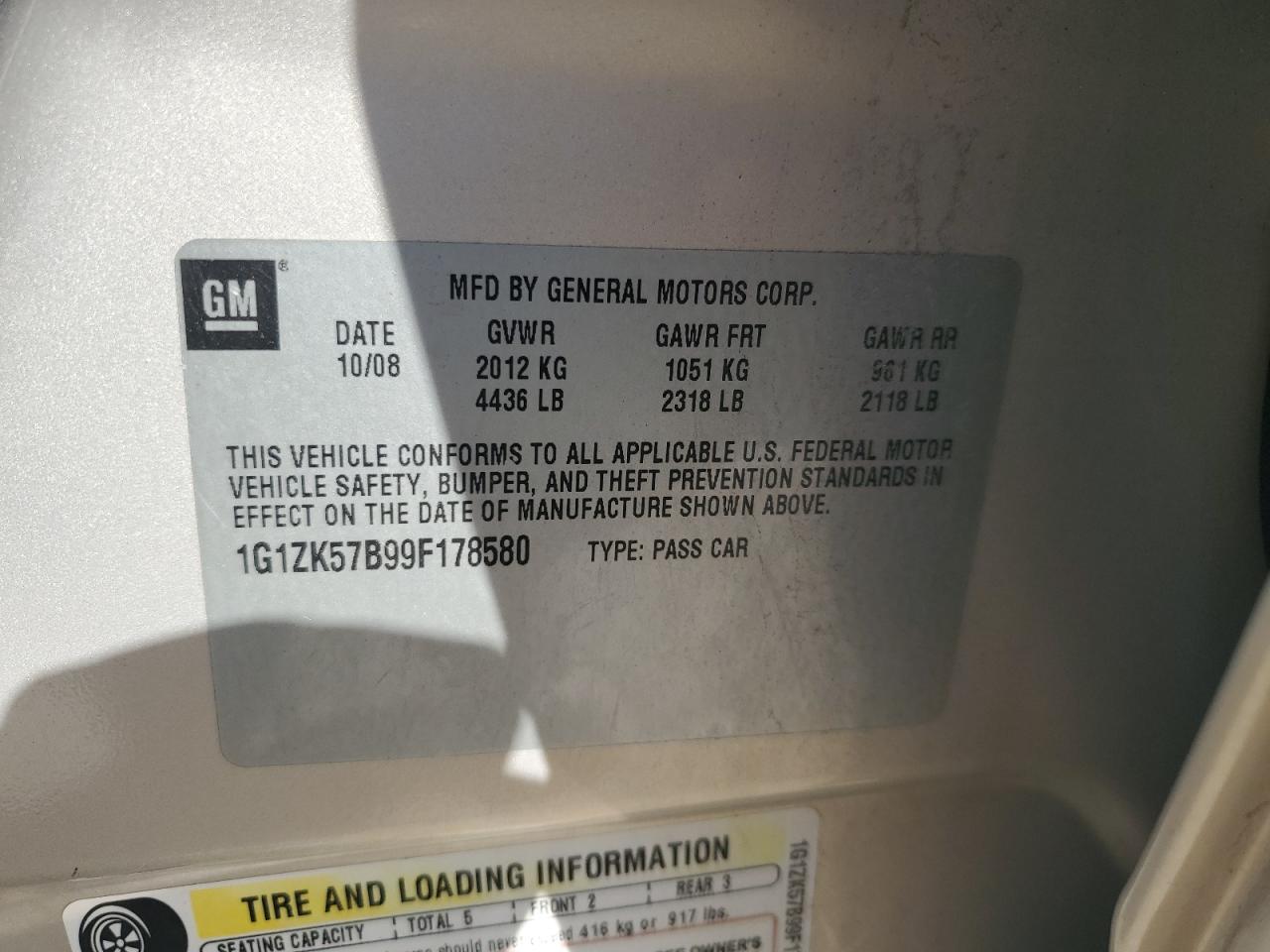 2009 Chevrolet Malibu Ltz VIN: 1G1ZK57B99F178580 Lot: 85749325