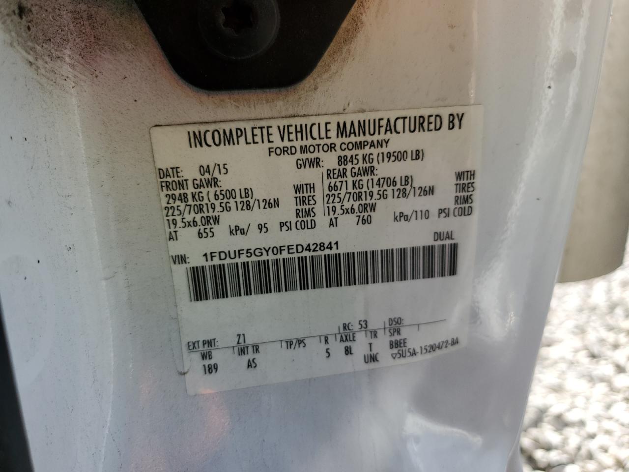 2015 Ford F550 Super Duty VIN: 1FDUF5GY0FED42841 Lot: 86173925