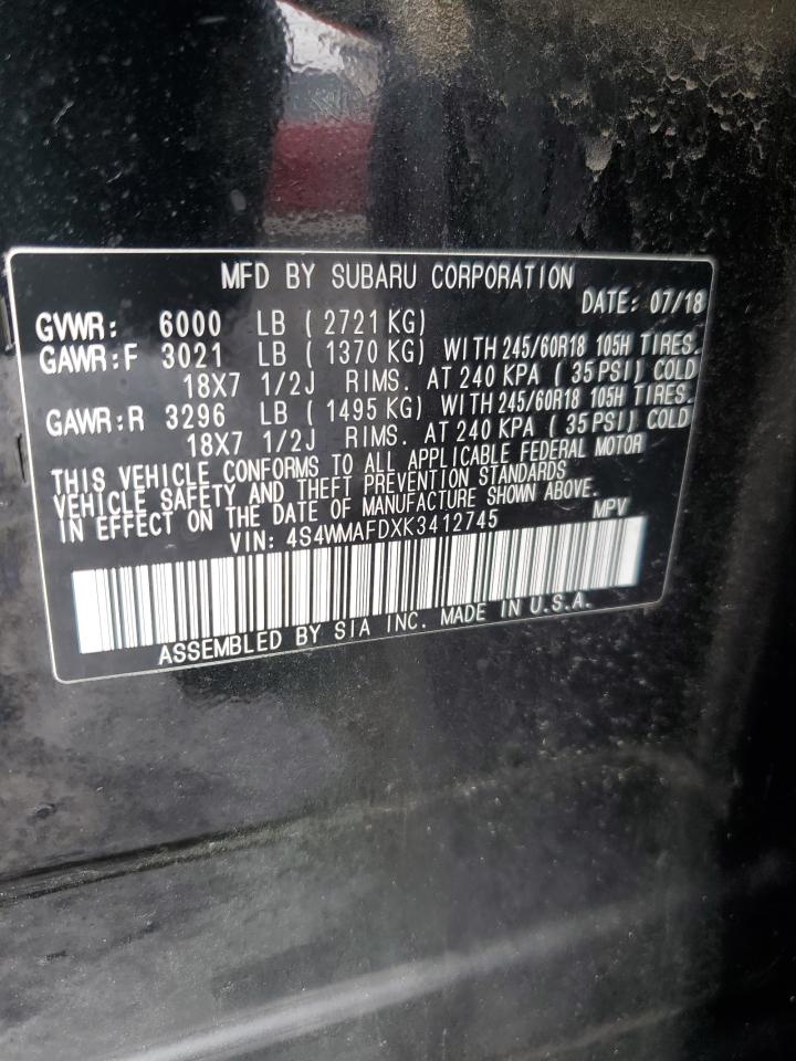 2019 Subaru Ascent Premium VIN: 4S4WMAFDXK3412745 Lot: 85864115