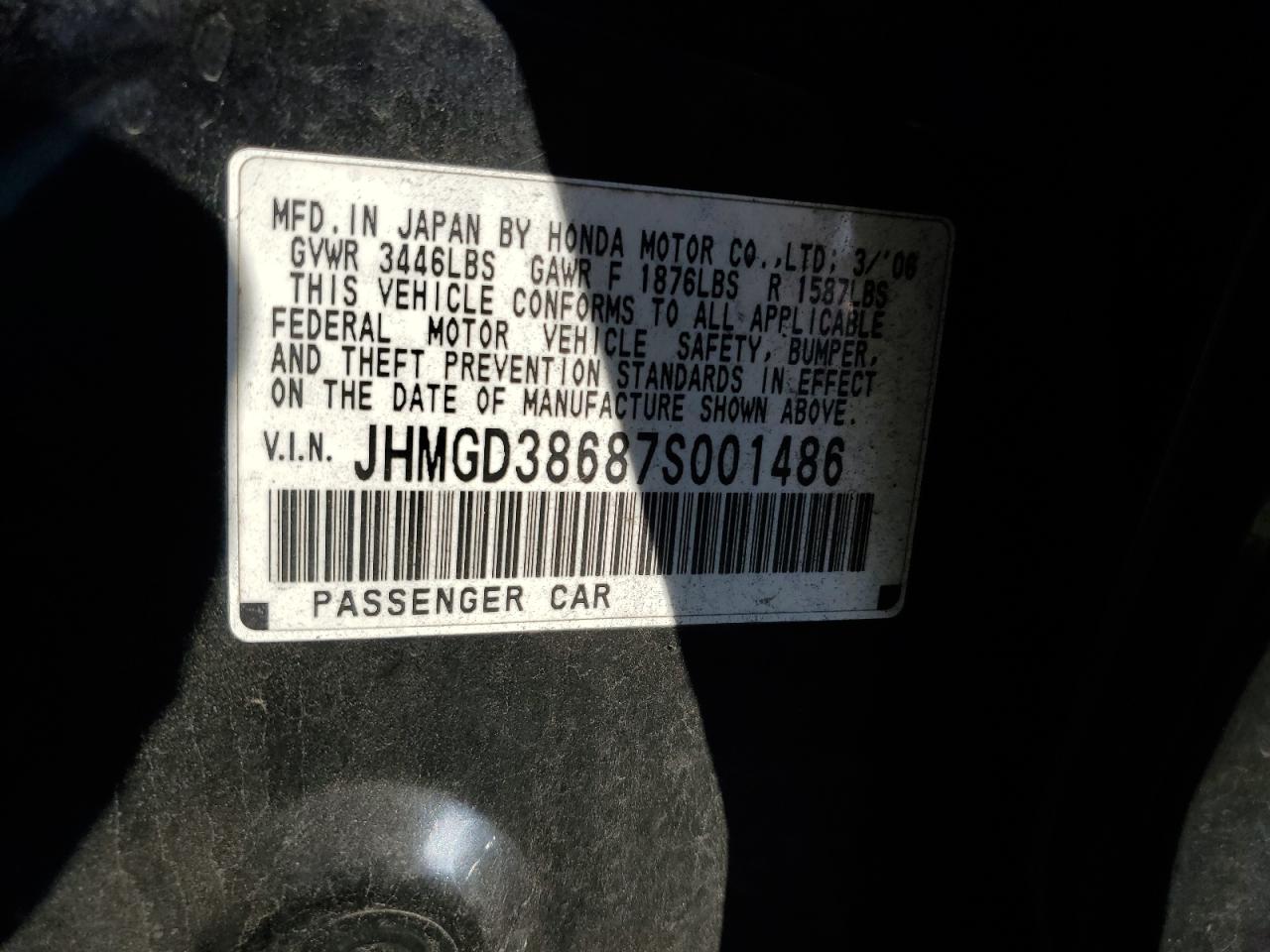 2007 Honda Fit S VIN: JHMGD38687S001486 Lot: 85784675