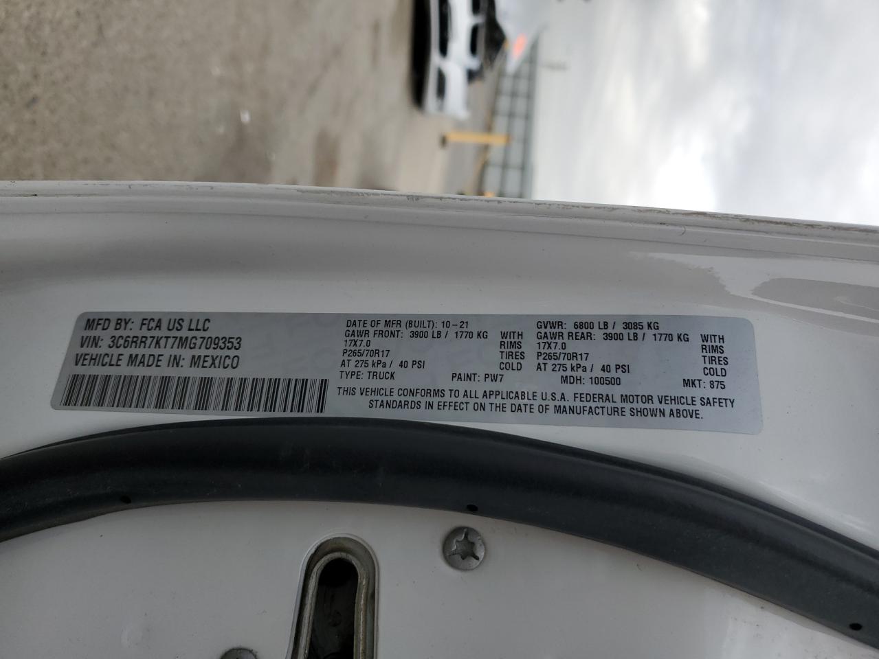 2021 Ram 1500 Classic Tradesman VIN: 3C6RR7KT7MG709353 Lot: 85195625