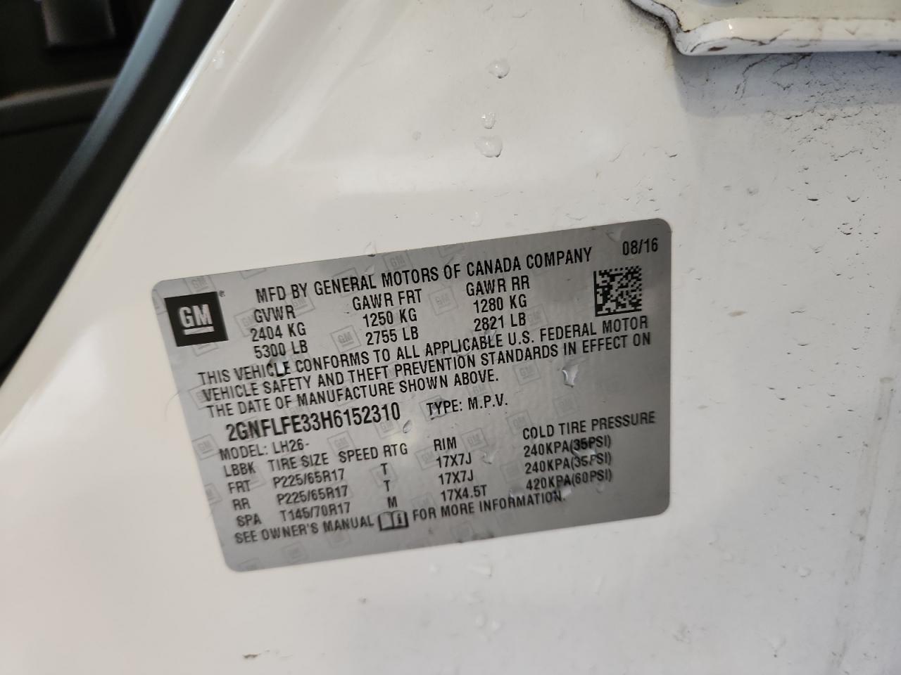 2017 Chevrolet Equinox Lt VIN: 2GNFLFE33H6152310 Lot: 85681345