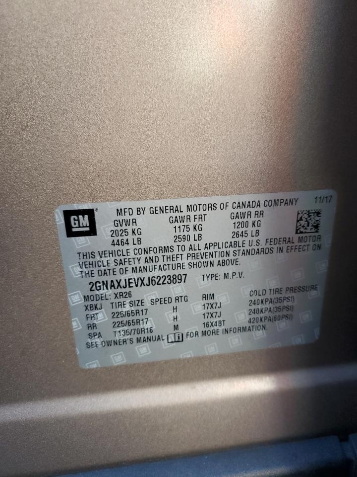 2018 Chevrolet Equinox Lt VIN: 2GNAXJEVXJ6223897 Lot: 85150605