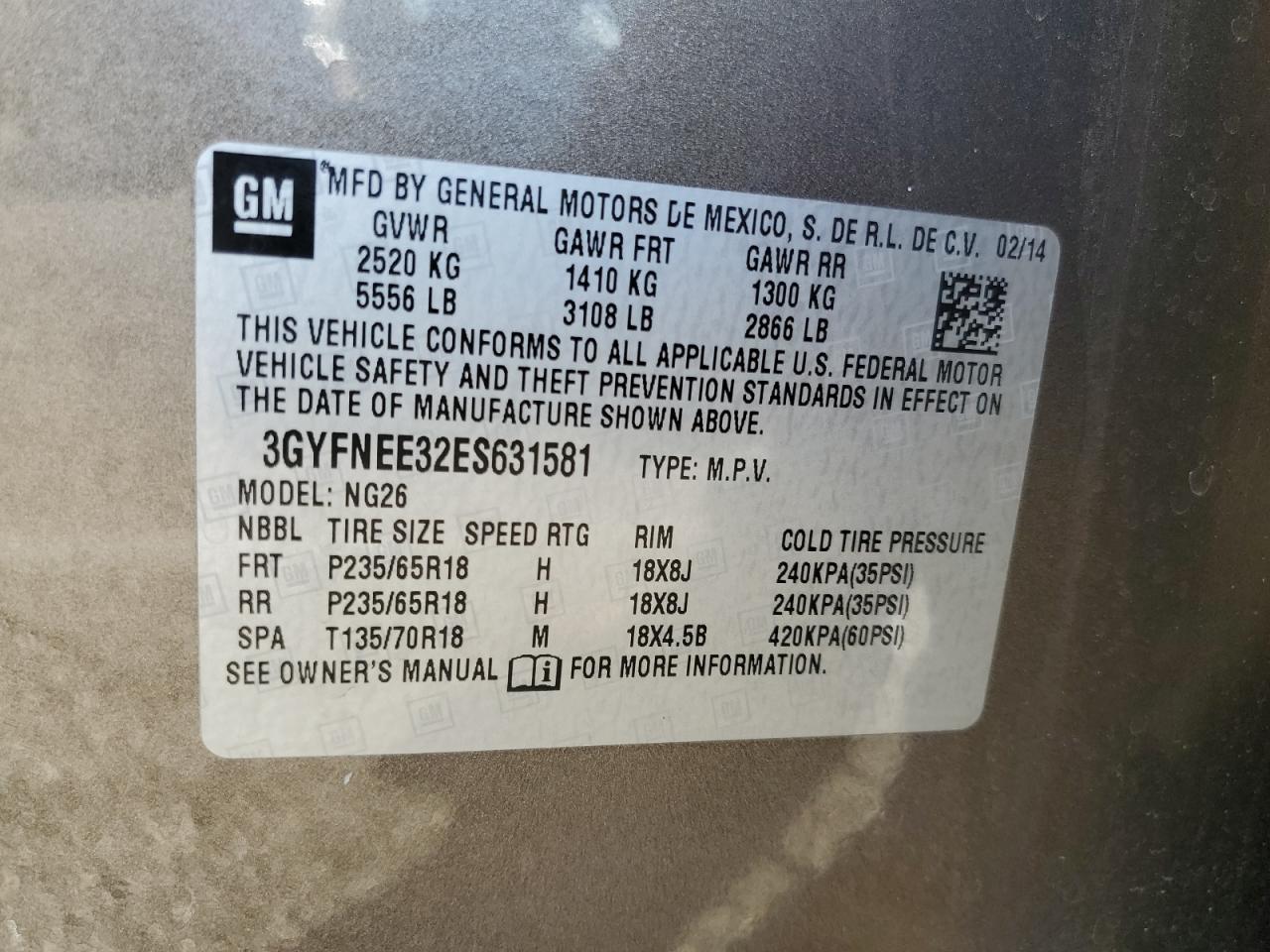 2014 Cadillac Srx Luxury Collection VIN: 3GYFNEE32ES631581 Lot: 87301125